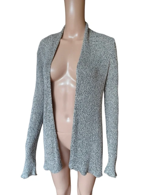 Eileen Fisher Womens Long Open Front Cardigan Beige Organic Linen Small
