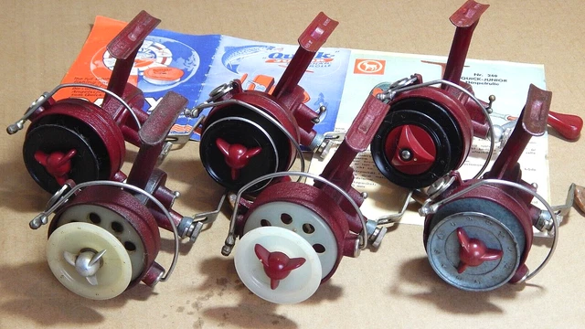 1950-60's vintage DAM Quick Junior 240 spinning reels-all 6 versions-used/xlnt+ 1950-60's vintage DAM Quick Junior 240 spinning reels-all 6 versions-used/xlnt+