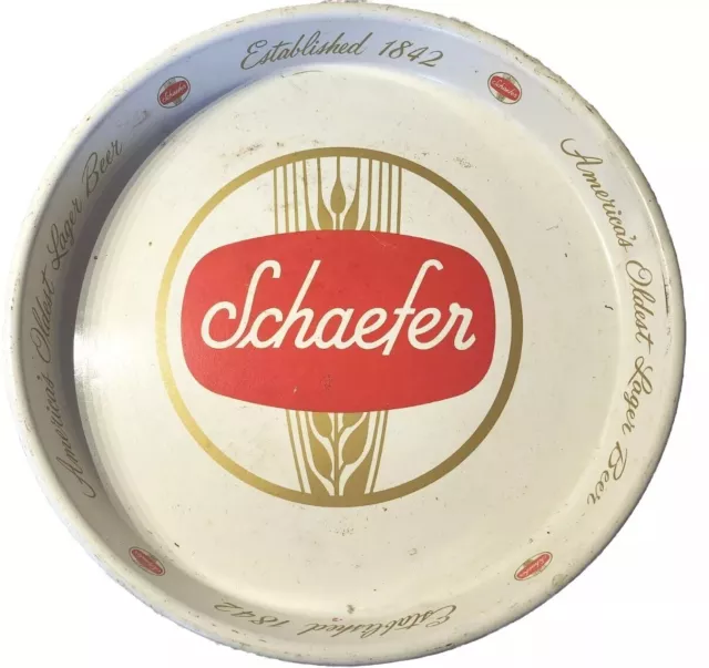 VINTAGE 1960's SCHAEFER BEER 13" METAL SERVING TRAY AMERICA'S OLDEST LARGER BEER