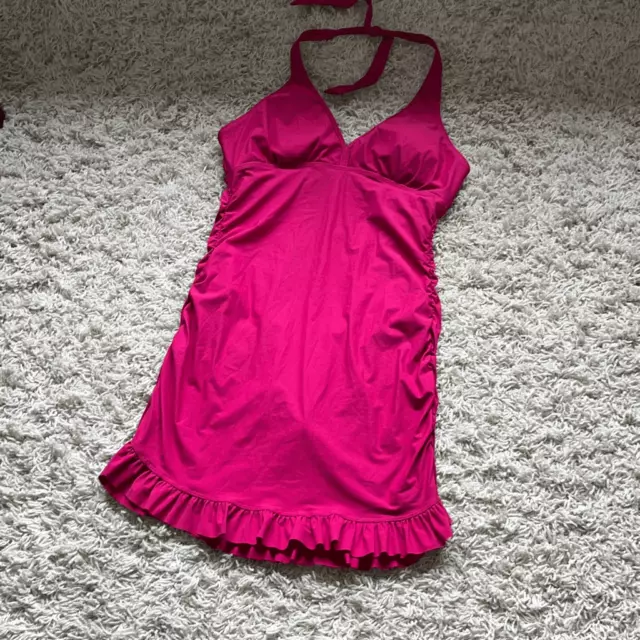 NWOT ASSETS BY Sara Blakely Spanx Pink Ruffle Halter One Piece Swim Dress Swimwe