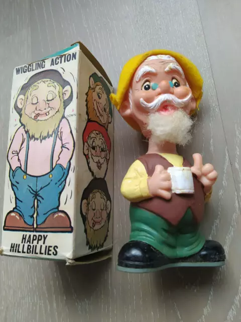 Alte Aufziehspielzeug Vintage Happy Hillbilly Hobo Wind-Up Zwerg Bierkrug Karton