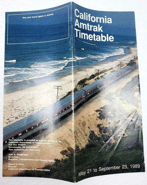 Amtrak California Timetable Vintage May September 1989 Railroad Train Map