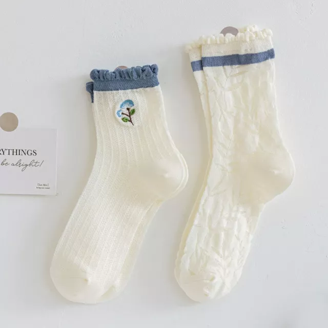 Korean Style Blue Series Hosiery Plaid Women Socks Lace Socks Transparent Socks