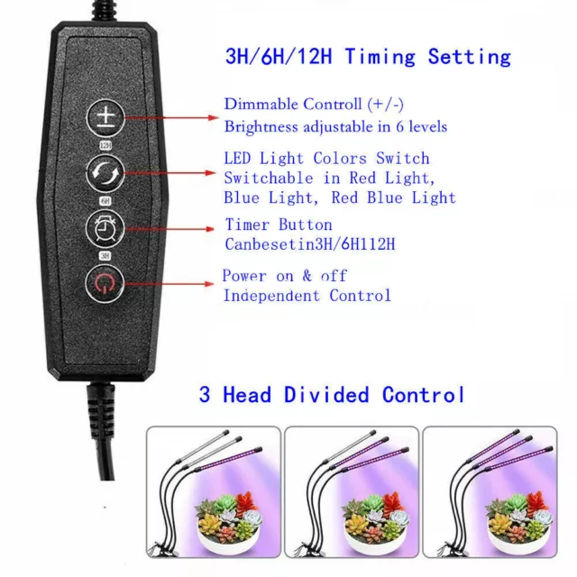 3-Head Adjustable Gooseneck Plant Light 5 Dimmable Levels 3/9/12H Cycle Timing 2