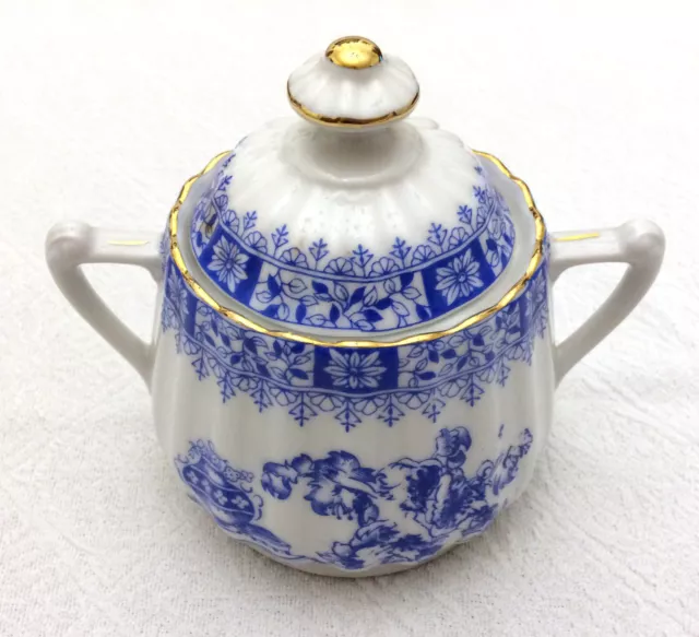 Schumann Arzberg Zuckerdose "China Blau", 9 cm, Goldrand, 50er Jahre, selten top