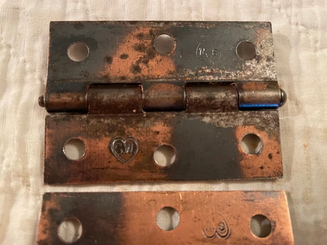 Pair Old Japanned / Copper Flash Stanley Sweetheart Cabinet Hinges, Free S/H 6