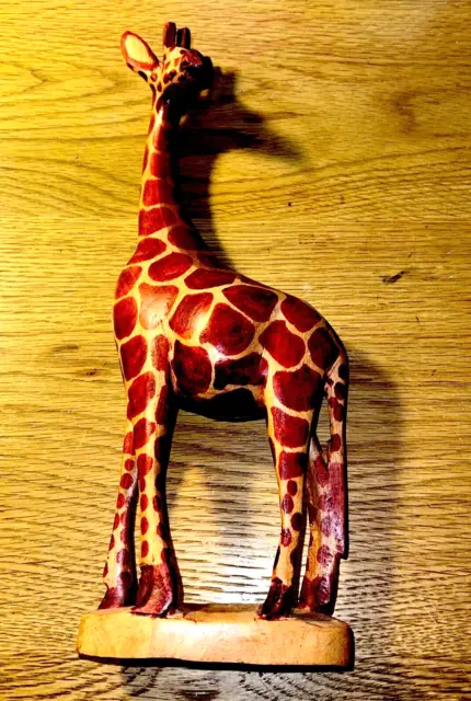 Carved Wooden Sculpture Hand Painted African Giraffe 12"Tall