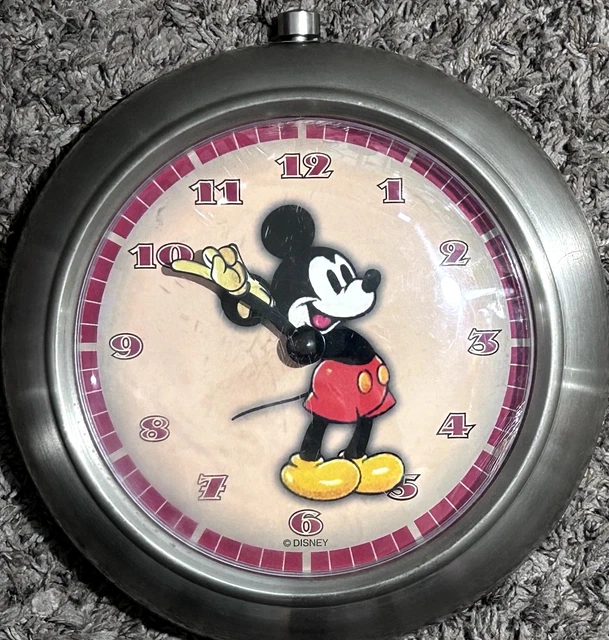 VINTAGE MICKEY MOUSE Wall Clock-Brushed/Polished Stainless Border-Works ...