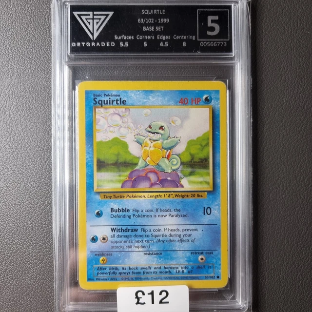 SQUIRTLE 63/102 BASE SET  GRADED 🔥 GETGRADED WOTC VINTAGE⚡Pokemon 📬 PSA