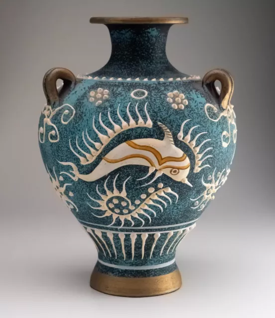 Reproduction Ancient Greek Ceramic Vase Dolphin Pattern Museum Painted Replica