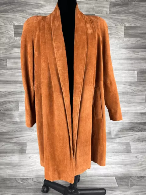 Vintage Elegance Couture Womens Coat Small Brown Leather Suede Pleated Classic