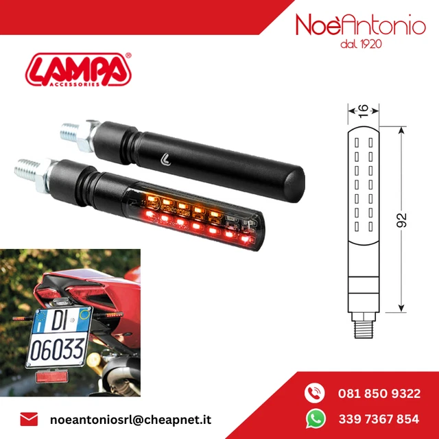 Frecce Moto A LED Sequenziali Lampa Line SQ – Anteriori Con Luce Di Posizione Bianca, 12V, Compatibili Con Molte Marche