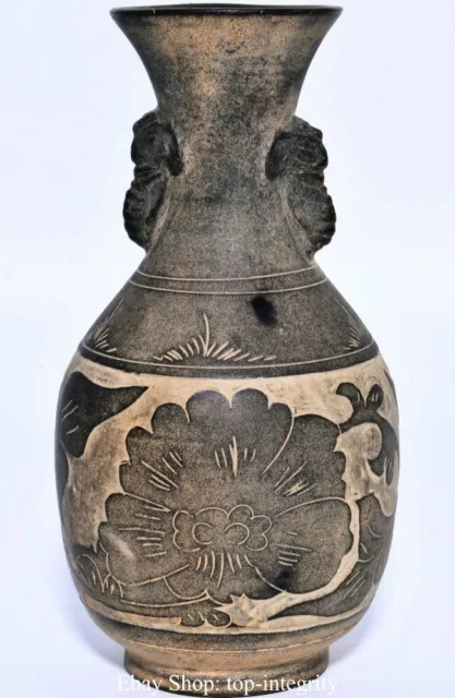 9.4" Old Chinese Song Dynasty Cizhou Kiln Porcelain Palace Flower Bottle Vase