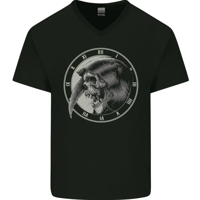 T-shirt cotone Grim Reaper Teschio Biker Gotico Demone Da Uomo Collo a V