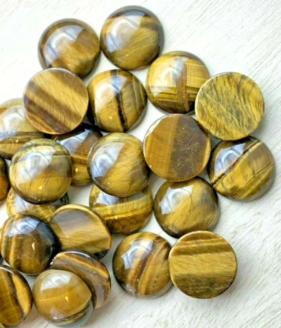 24 All Natural Tiger Eye Cabs - 18mm - Round - Vintage Stock  - Polished