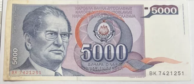 YUGOSLAVIA BANKNOTE 5000 DINARA 1985  Lot# FL/752