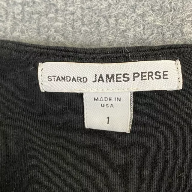 Standard James Perse Dress Womens Sz 1 Small Black Knit Stretch Ruched LBD 3