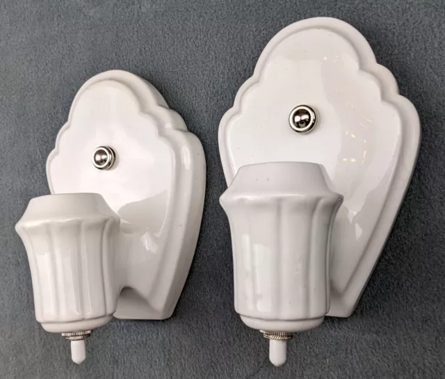 EFCOLITE  White Porcelain Sconces, 1930s Art Deco, New Rotary Switches, Restored 3