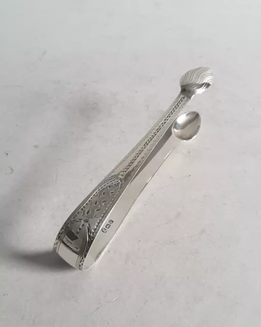 Nice  Pr. Engraved Georgian Antique Solid Silver Sugar Tongs.         Lon. 1801