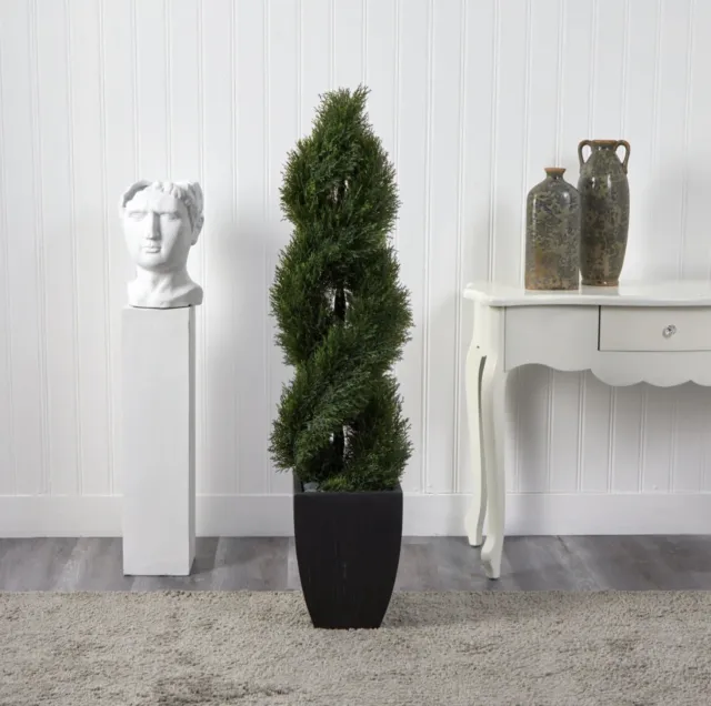 5’ Artificial Cedar Cypress Spiral Topiary Tree in Planter UV (Indoor/Outdoor).