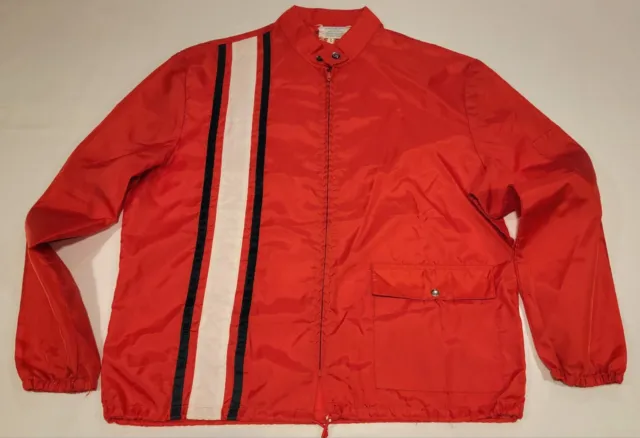 Vintage Red Gibraltar Racing Jacket  1970s Nylon Windbreaker Chin Strap L