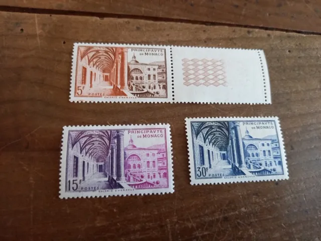 Série complète de 3 timbre Monaco neufs 1952 Galerie d'Hercule YT 383 à 385