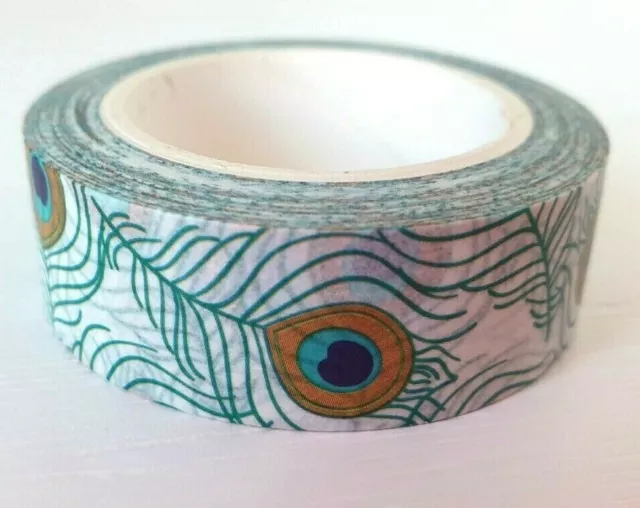 PEACOCK FEATHERS Washi Tape - 15mm x 10M - Journal Craft Masking Adhesive Bujo