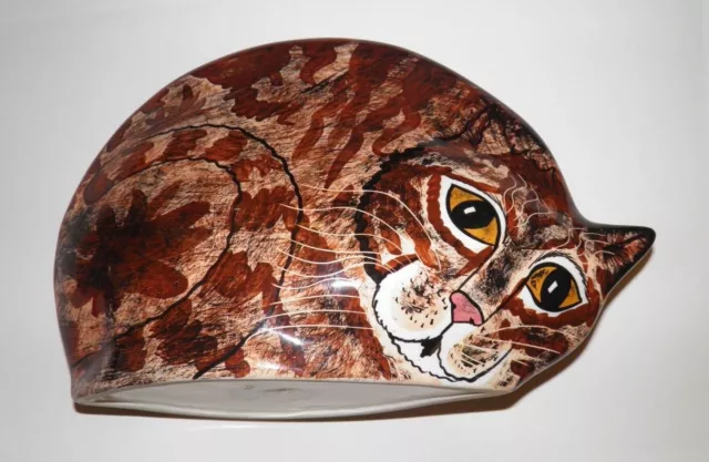 Cats by Nina Lyman Hand Painted Ceramic Cat Vase Planter Tabby w/Orange Eyes