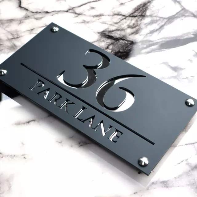 Grey Number Laser Cut Door Address Plaque House Numbers Sign Personalised Signs