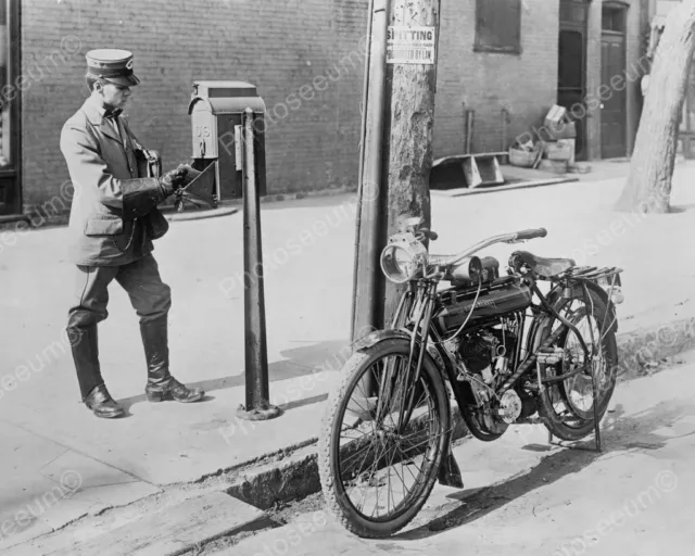 U.S. Post Mail Man & Antique Motorcycle 8" - 10" B&W Photo Reprint
