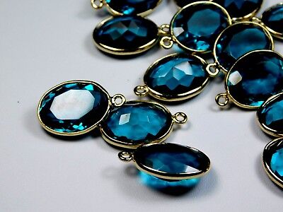 Hydro Neon Apatite Qtz Faceted Oval Cut Gold Plated Bezel Connectors - 1 Pair