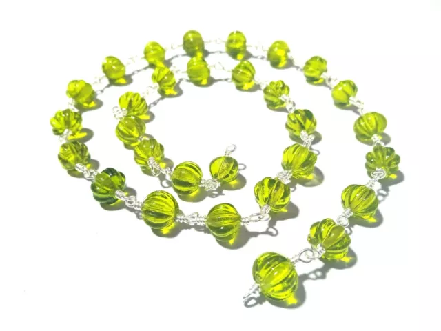 Watermelon Carved Peridot Hydro 6-7mm Rosary Beaded Chain Silver Plated 3 Feet