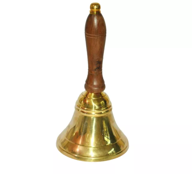 Solid Brass Hand Bell 9" Wooden Handle ~ Office & Home Desk Top Decorative Gift