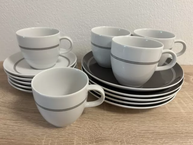 Esprit 5er-Set Kaffeetassen mit Unterteller und Frühstücks-,Kuchenteller.