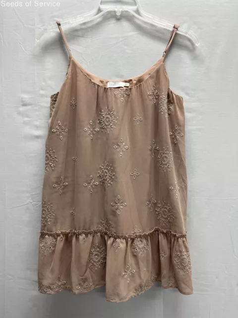 Gabriella Rocha Brown Spaghetti Strap Embroidered Ruffle Hem Tank Top Womens S