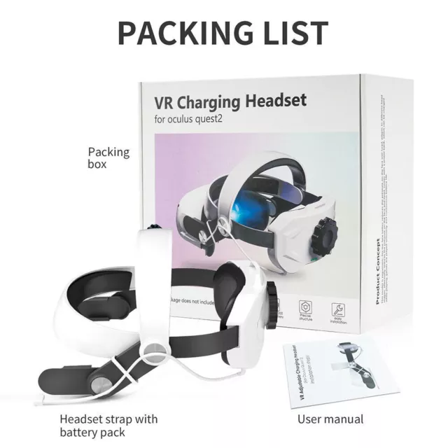 Adjustable Head Strap for Meta Quest 2 VR Headset Headband With 5200mAh Battery