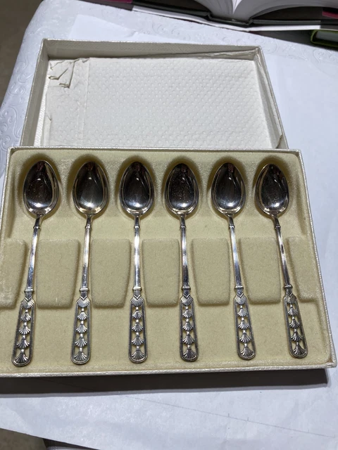 Norway SET of 6 David Andersen Demitasse 830S Silver Spoons Orig. Box NEVER USED