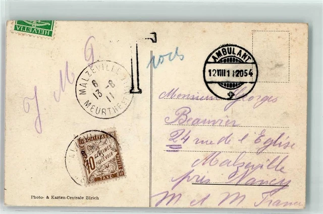 39370617 - Bahnpost 2054 Taxe Nachgebuehr 5 Rappen Phila Schweiz 1911