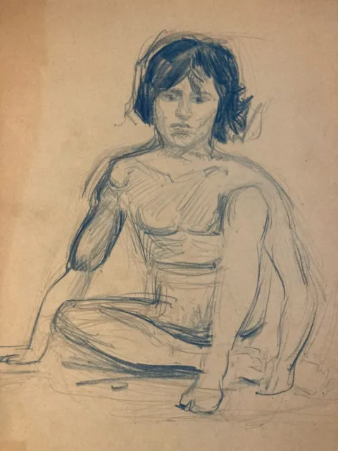 Hermoso Dibujo Retrato Niño Sobre Papel Lápiz Joven para Identificar 1920