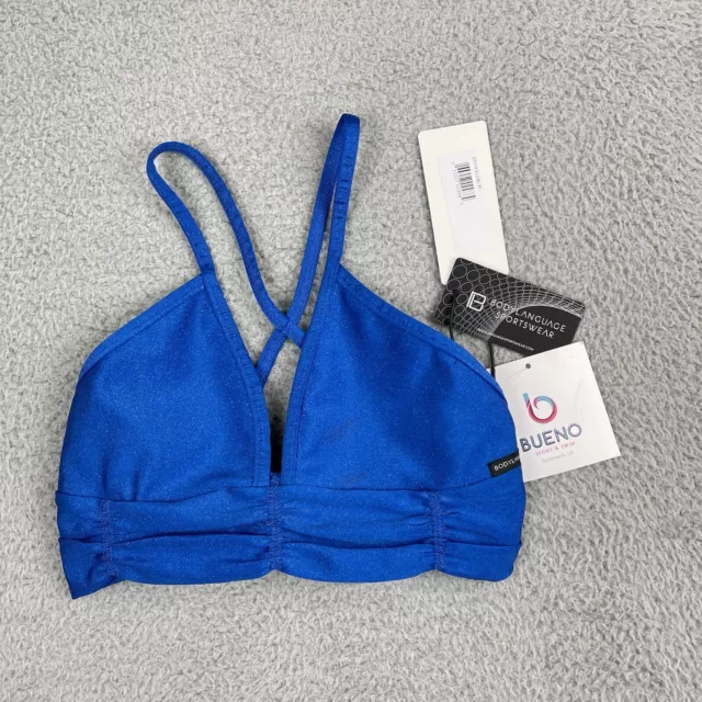 Body Language Scrunchy Top Women Medium M Royal Blue Sparkling Bra Yoga Athletic