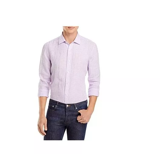 The Men's Store At Major Dept Store Regular Fit Gingham Linen Shirt Orchid-Small