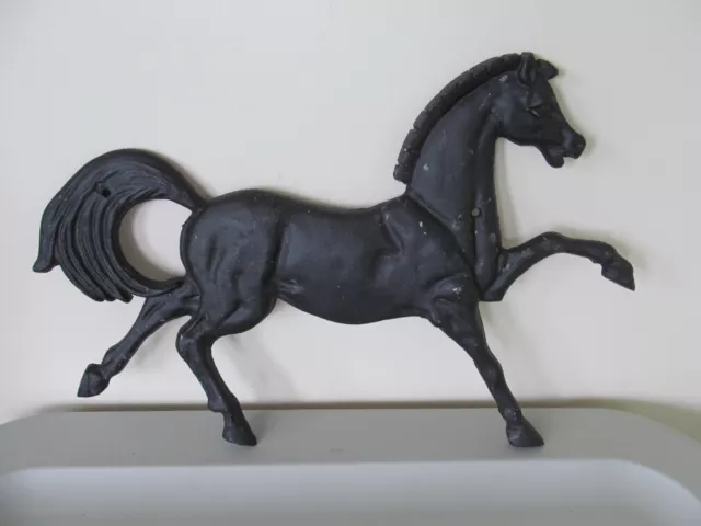 Vtg Cast Aluminum Horse Wall Plaque Black Stallion Decor