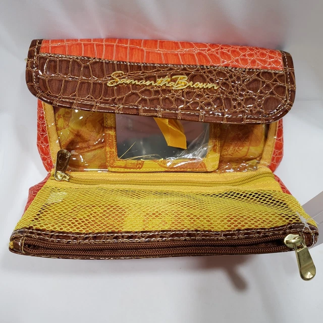 Trifold Cosmetic Bag Orange Brown PVC Embossed Croc Samantha Brown 3