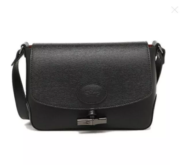 NWT Longchamp Roseau Toggle Flap Leather Crossbody Bag Black Gunmetal AUTHENTIC