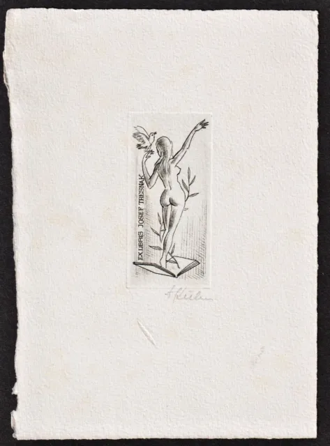 Exlibris Josef Tresnak Akt nude Erotik bookplate ex-libris Fritz Kühn engraving