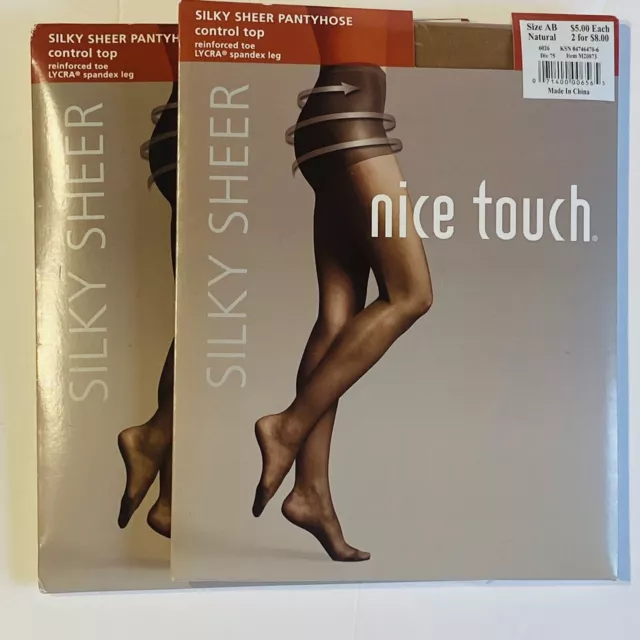 2 Pair Shiny Silky Sheer Nice Touch Control Top Pantyhose Size AB