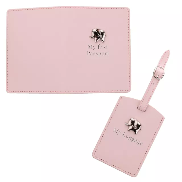 Baby's My First Passport Cover and Luggage Tag Set - Pink / Elephant