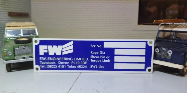 Land Rover Series 2a 3 Fairey Front Drum Capstan Winch Rope Data Chassis Plate
