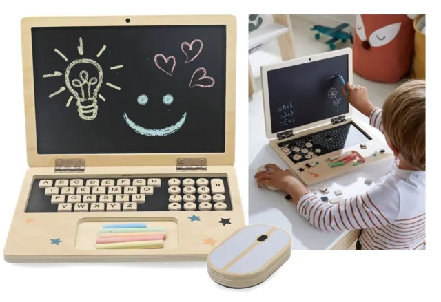 Tableau Noir Ordinateur en Bois pour Enfants Magnétique Set Complet Montessori