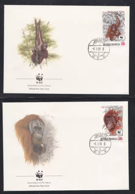 Indonesia 1989 4 First Day Covers World Wildlife Fund Orangutans Monkey